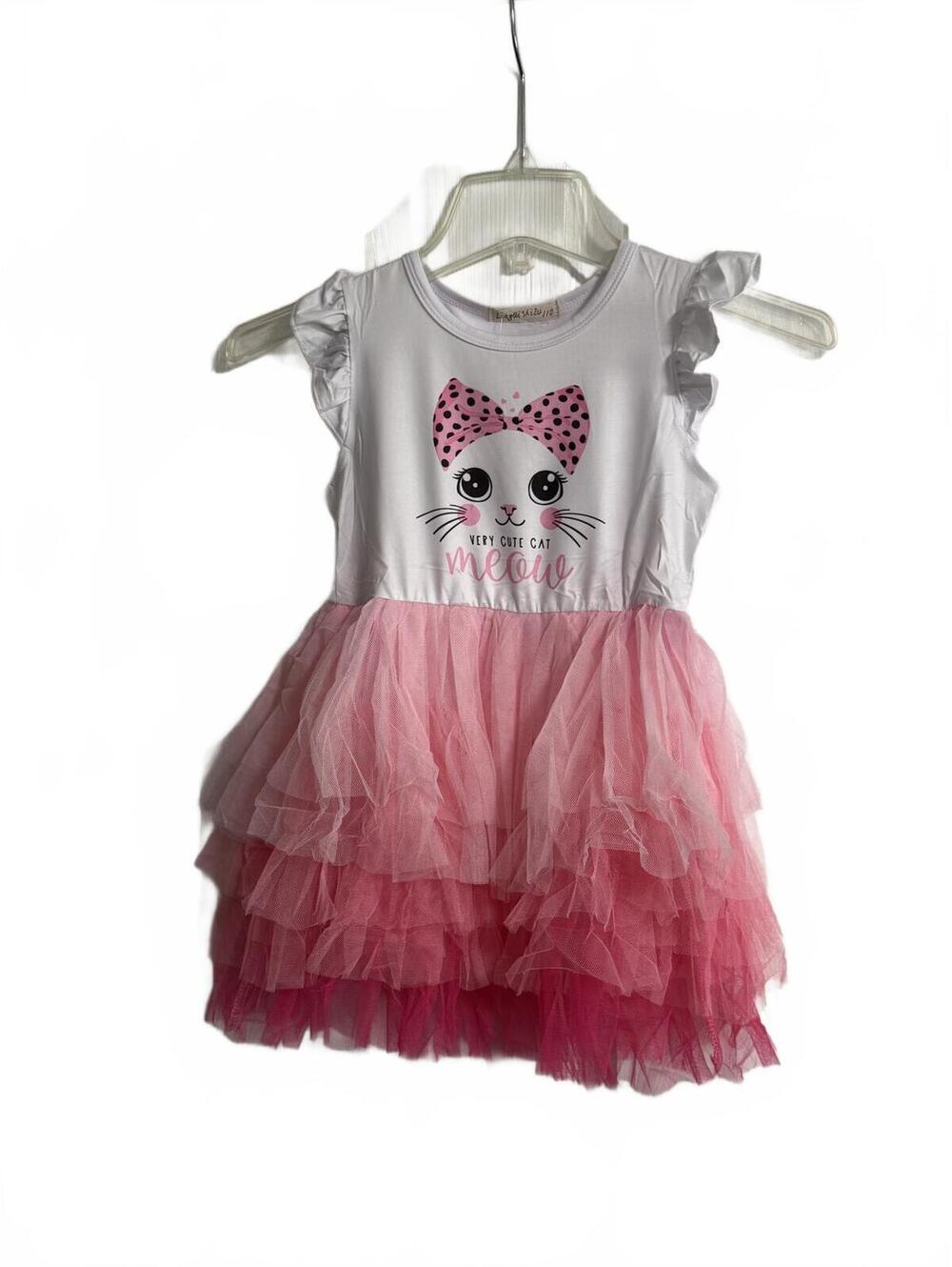 LingQiShiZu Pink Ombre Tulle Cat Dress – Girls 3T/4T